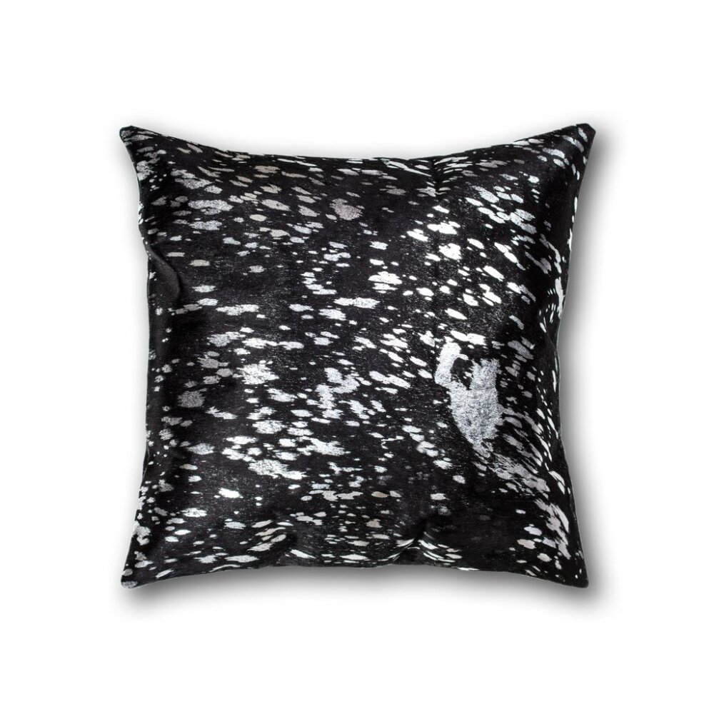 Natural Home Decor Torino Scotland Cowhide Pillow | 1-Piece | Silver & black
